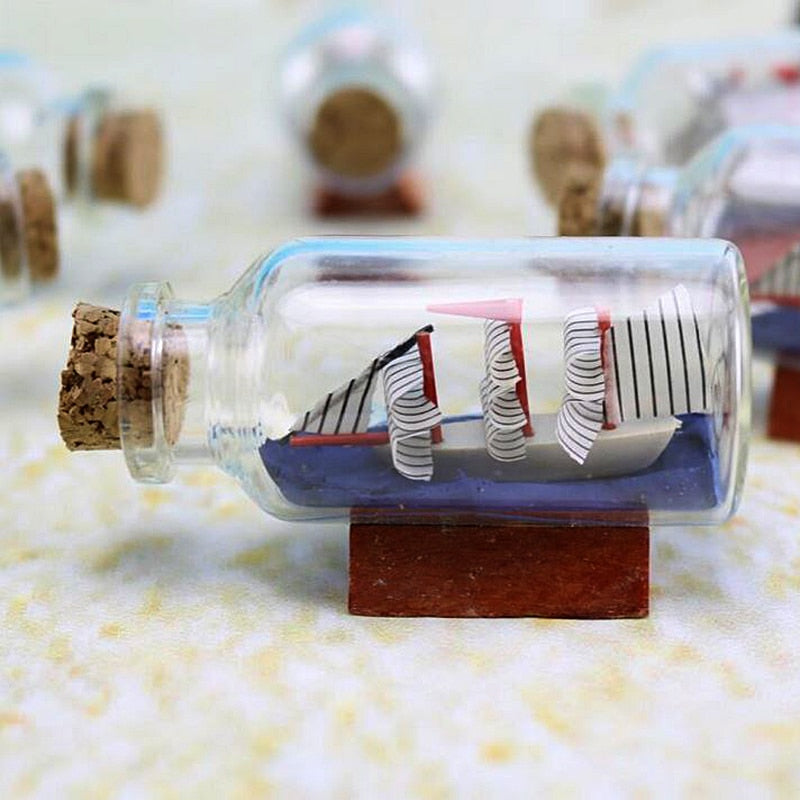 Mini Sailing Boat Drift Bottle Charm Small Cork Glass Home Decor Miniatures Mediterranean Style P2