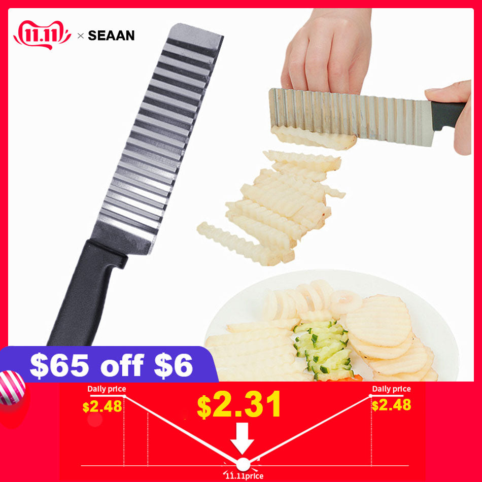 SEAAN Potato French FryVegetable Cutter Knives Stainless Steel Kitchen Tool Wave Knife Chopper Serrated Blade Carrot Slicer