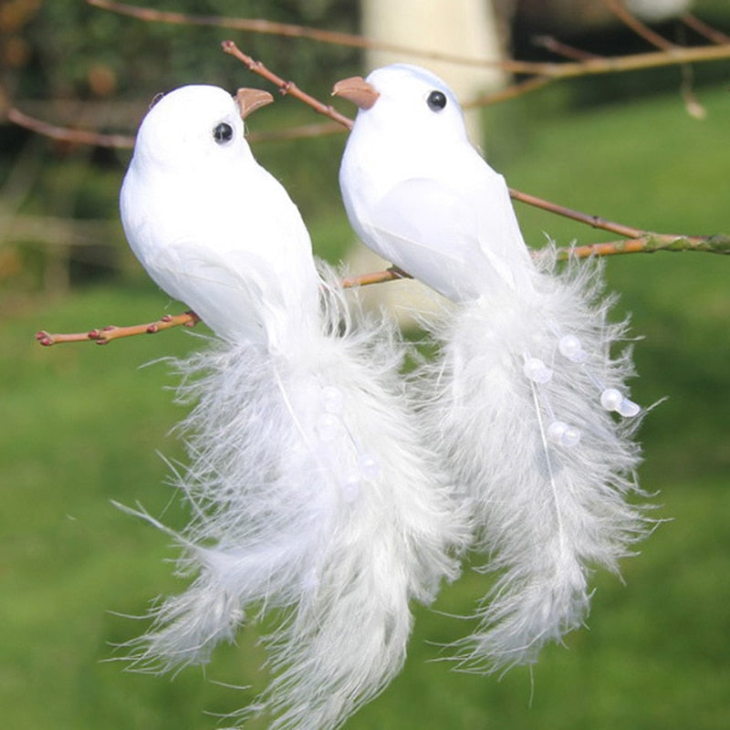 2pcs Decorative Fake Doves White Artificial Foam Feather Wedding Ornament Home Craft Table Decor Bird Toy Wedding Decor